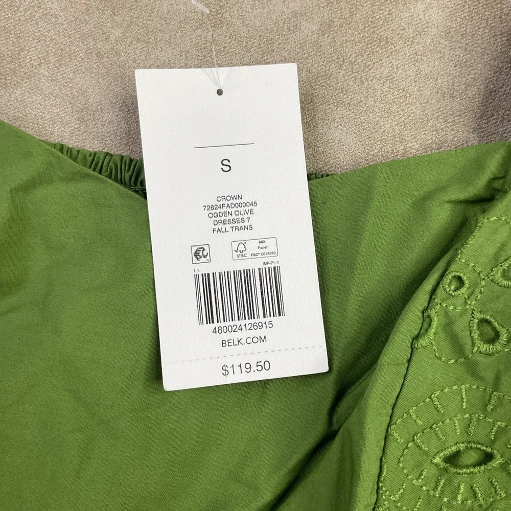 Crown And Ivy Dress Women Sz S Maxi Green Eyelet Details Smoked Cocktail Casual - Picture 2 of 8